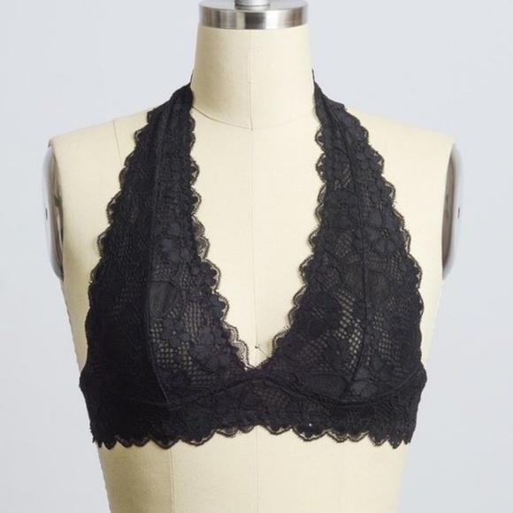 NEW Black Lace Scallop Halter Top Bralette - Picture 2 of 3